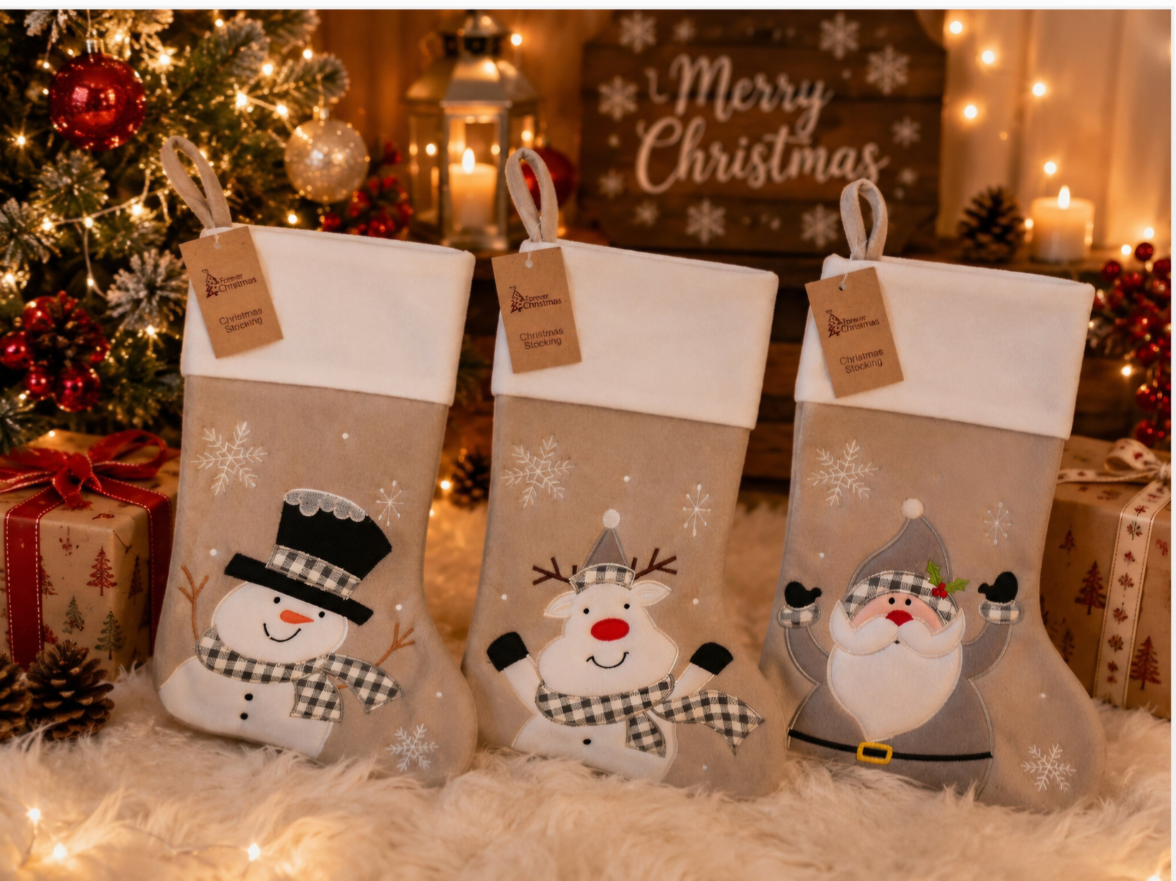 Personalised Beige Christmas Stockings